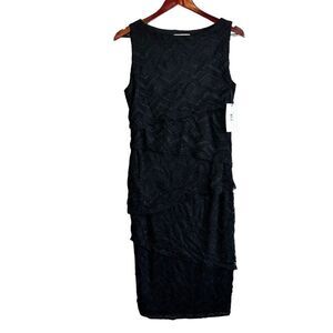 BAILEY 44 Midi Dress Womens Large Black Tiered Lace Cocktail Bodycon Anthro NEW